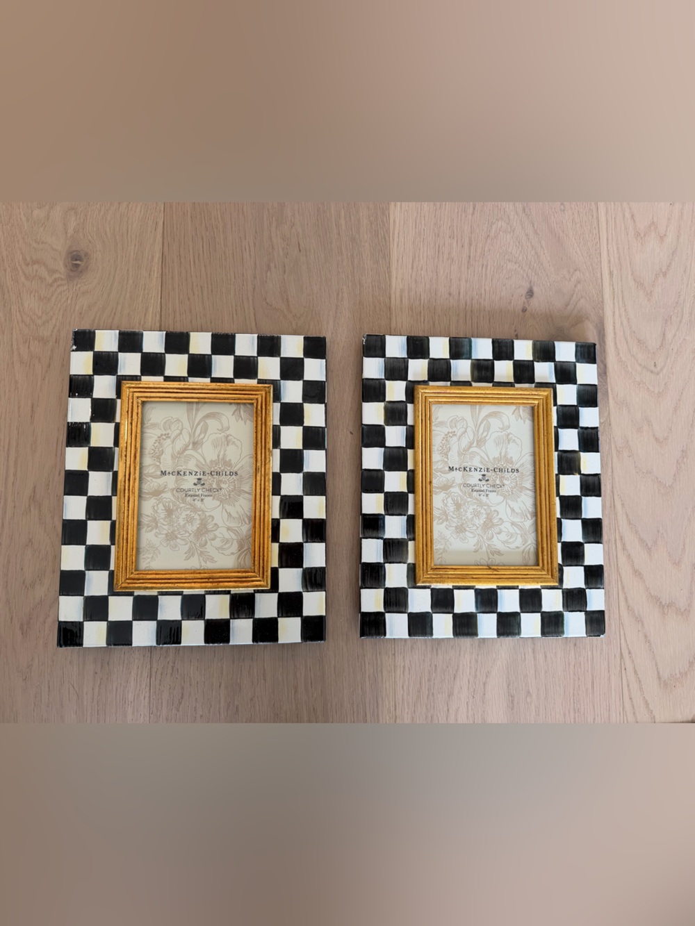 MacKenzie-Childs Black and White Checkerboard Frame with Gold Trim
